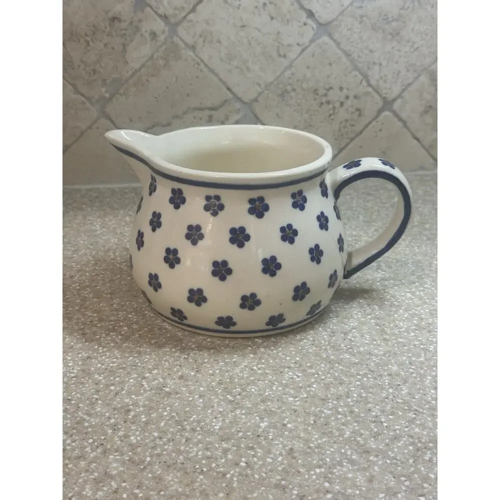 VTG Heise Original Bunzlau Germany Ceramic Pitcher Daisy Dots Milchtopf Milk Jug
